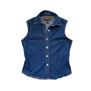 Vintage 90s Denim Sleeveless Vest Top Coastal Cowgirl Western Dark Wash M